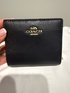 Coach Black Pebbled Leather Bifold Wallet with Gold Hardware